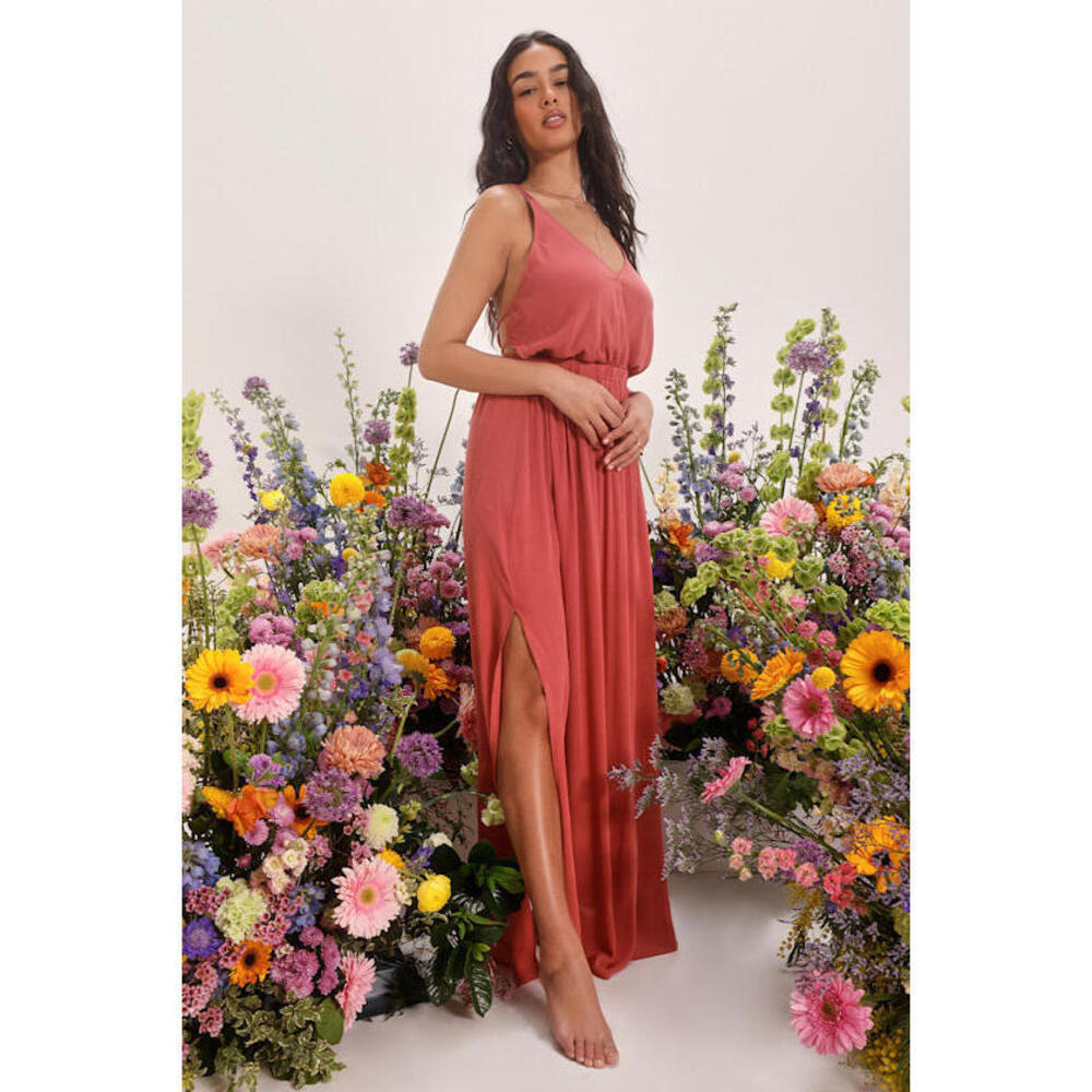 Lulus Lost In Paradise Rusty Rose Maxi Dress Pink - Size S